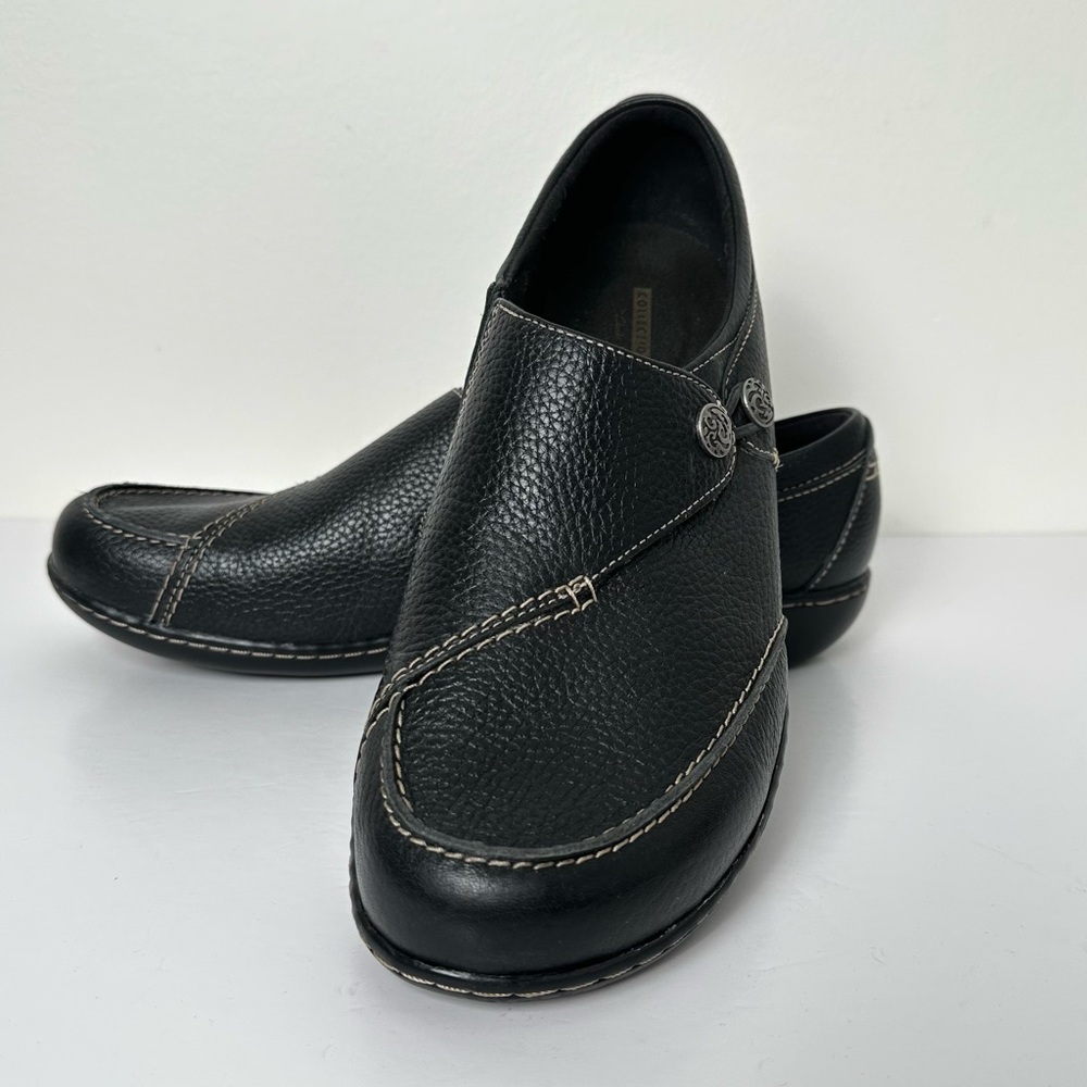 Clarks Black Leather Slip On Loafers Ashland Lane Q Wide Comfort Goblincore